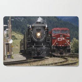 Old Meets New - The Canadian Pacific Steam Train 2816 meets a modern locomotive Cutting Board
