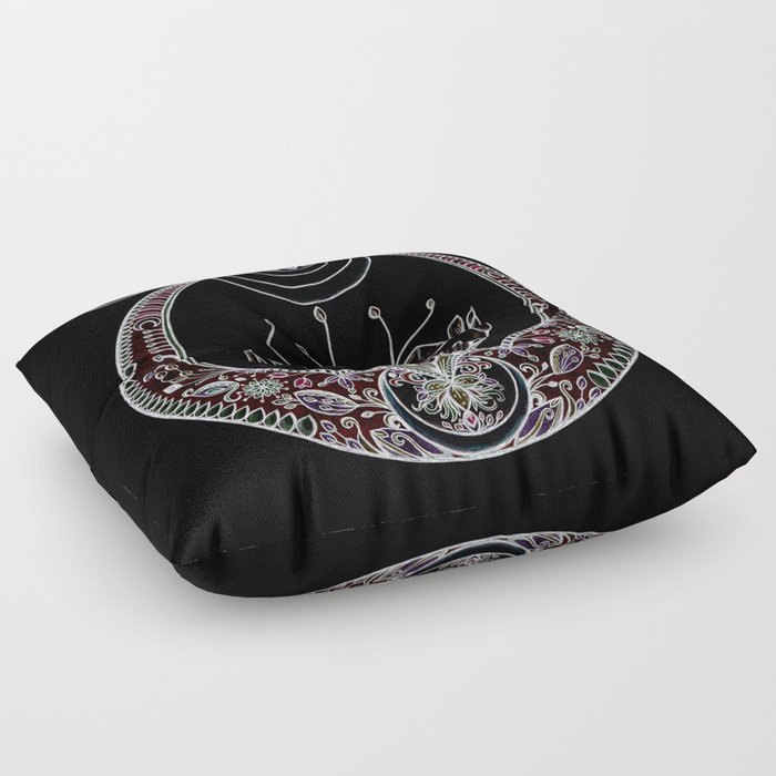 Moon Flower at Midnight in Black and Color Floor Pillow