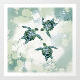 Swimming Together 3 - Sea Turtle  Art Print