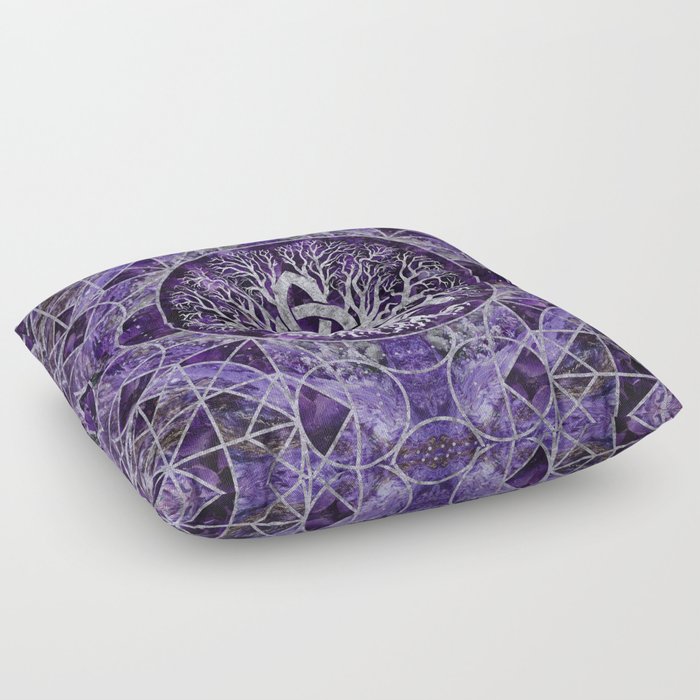 Tree of life with Triquetra Amethyst and silver Floor Pillow