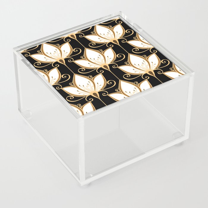 Art deco Lotus Golden tile pattern Acrylic Box