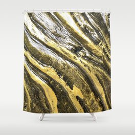 Decorative golden root tree cement wall background. Shower Curtain