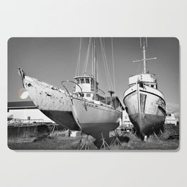 Boats Shipyard Fishing Commercial Astoria Englund Marine Wooden Boat Oregon Pacific Northwest Black and White Cutting Board