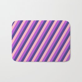 [ Thumbnail: Dark Slate Blue, Light Pink, and Orchid Colored Lines Pattern Bath Mat ]