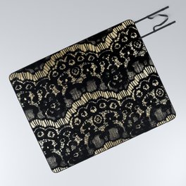 Luxury chic faux gold black floral french lace Picnic Blanket
