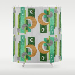 Composition of geometric shapes, background, pattern element, color pencil drawing. Shower Curtain
