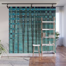 Distorted Turquoise Blue Check Pattern Wall Mural