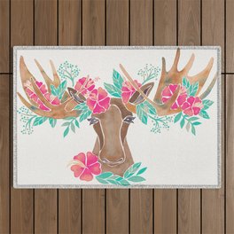 Floral Moose – Mint & Pink Outdoor Rug
