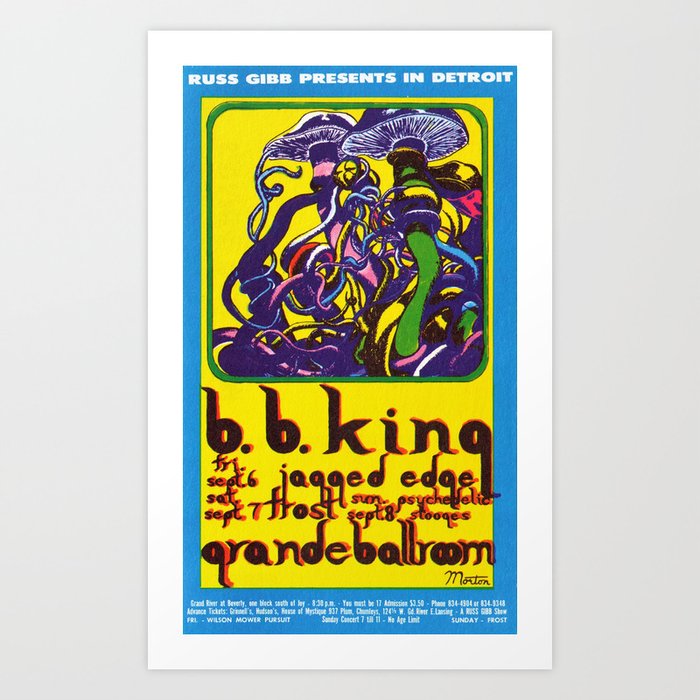 1968 B.B. King Grande Ballroom Rock and Blues Vintage Concert Poster Art Print