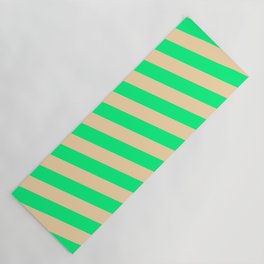 [ Thumbnail: Green and Tan Colored Pattern of Stripes Yoga Mat ]