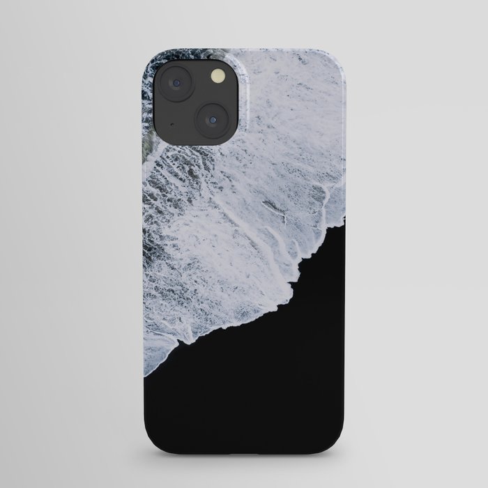 Waves crashing on a black sand beach – Minimal Landscape Photography iPhone Case
