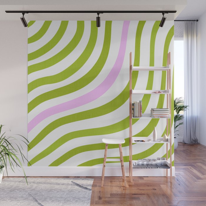 Green and Pastel Pink Stripes Wall Mural