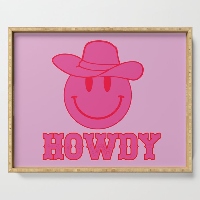 Happy Smiley Face Says Howdy - Preppy Western Aesthetic Serving Tray