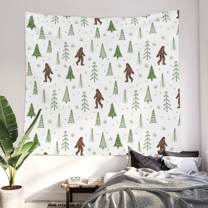 trees + yeti pattern Throw Blanket by Stacey Walker Oldham