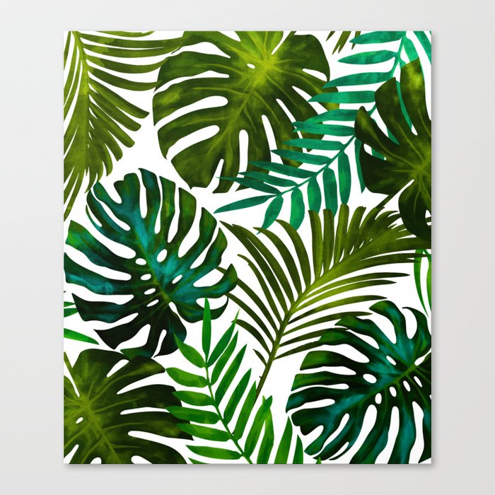Tropical Dream, Jungle Nature Botanical Monstera Palm Leaves Illustration, Scandinavian Painting Canvas Print