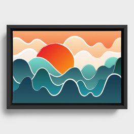 Serene Waves and The Sun Abstract Nature Art Framed Canvas
