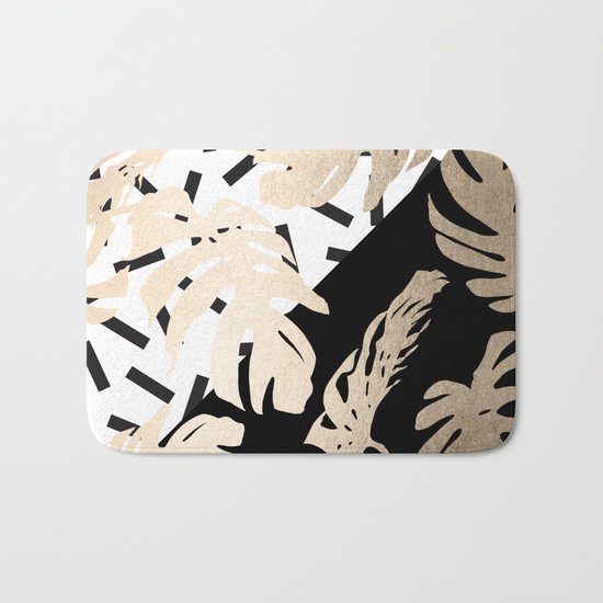 Simply Tropical Midnight Black Memphis Palm Leaves Bath Mat