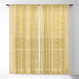 Mustard Yellow Tribal Ethnic Pattern | Sun Illustration | Vertical Stripes Sheer Curtain