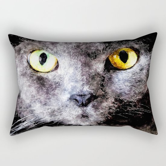 Black cat - Animal Watercolor Illustration Rectangular Pillow