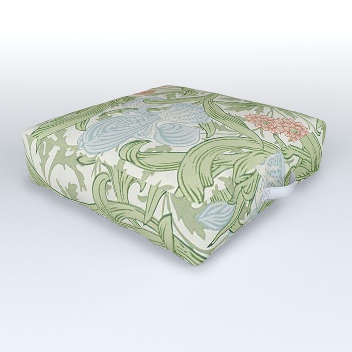 William Morris Green And Blue Iris Pattern Outdoor Floor Cushion