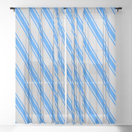 [ Thumbnail: Light Gray and Blue Colored Striped Pattern Sheer Curtain ]