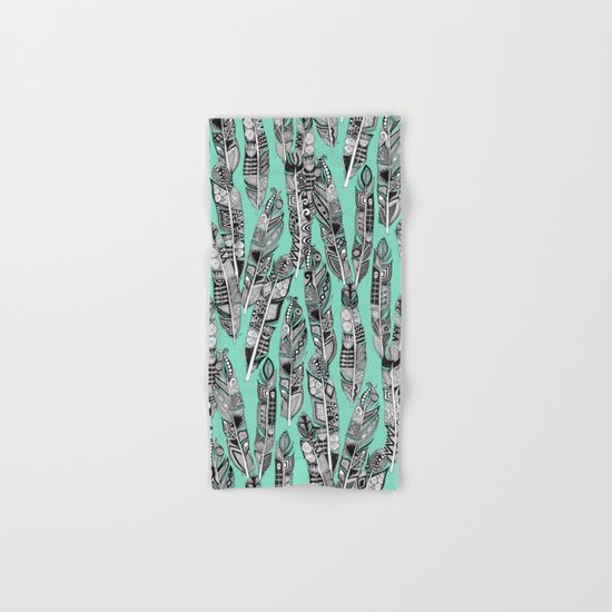 geo feathers mint Hand & Bath Towel