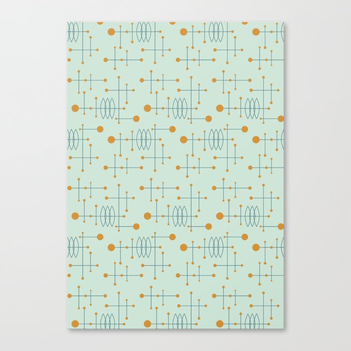 Mid Century Atomic Age Pattern Aqua, Orange and Turquoise Canvas Print