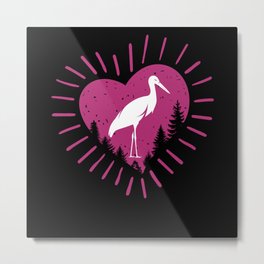 Stork Heart Valentines Day Baby Bird Metal Print
