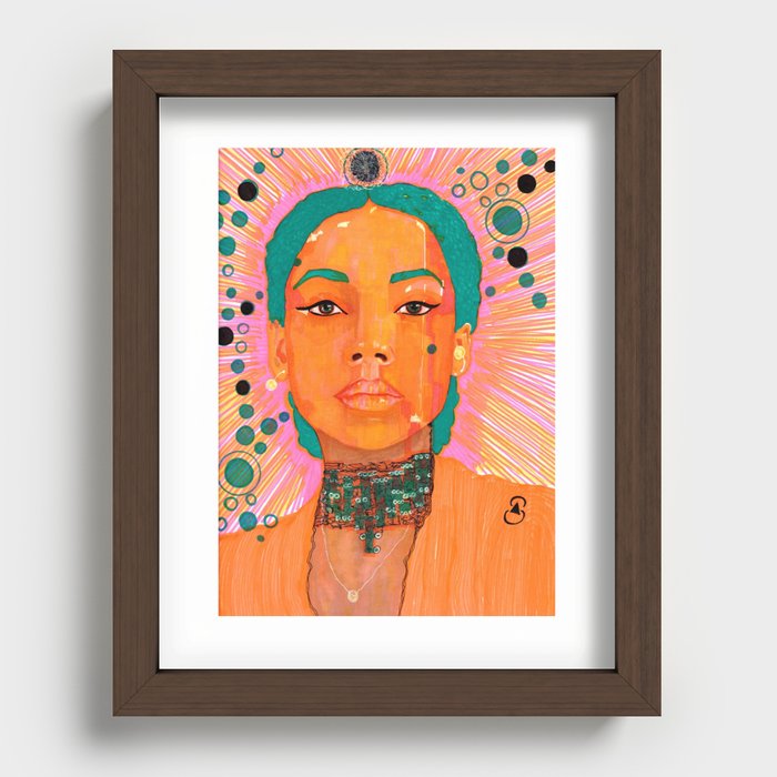 Portrait of a Lady Serene Dream Teal hair and bubbles Recessed Framed Print