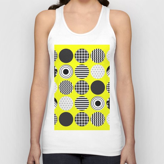 Eclectic Geometric - Black, white and yellow Unisex Tank Top