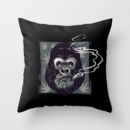Gorilla Smoking Weed Throw Pillow