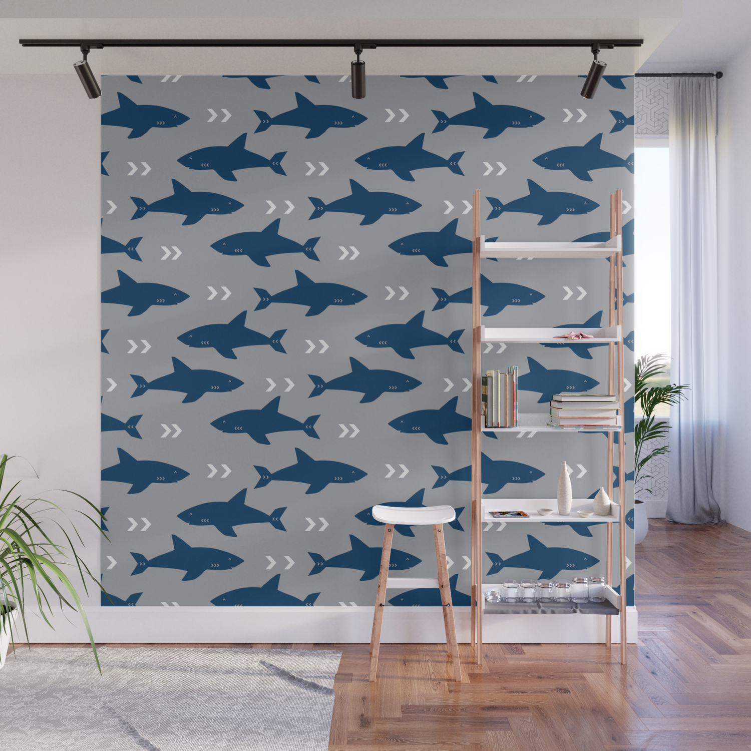 Sharks And Chevrons Minimal Basic Nursery Baby Home Decor Pattern