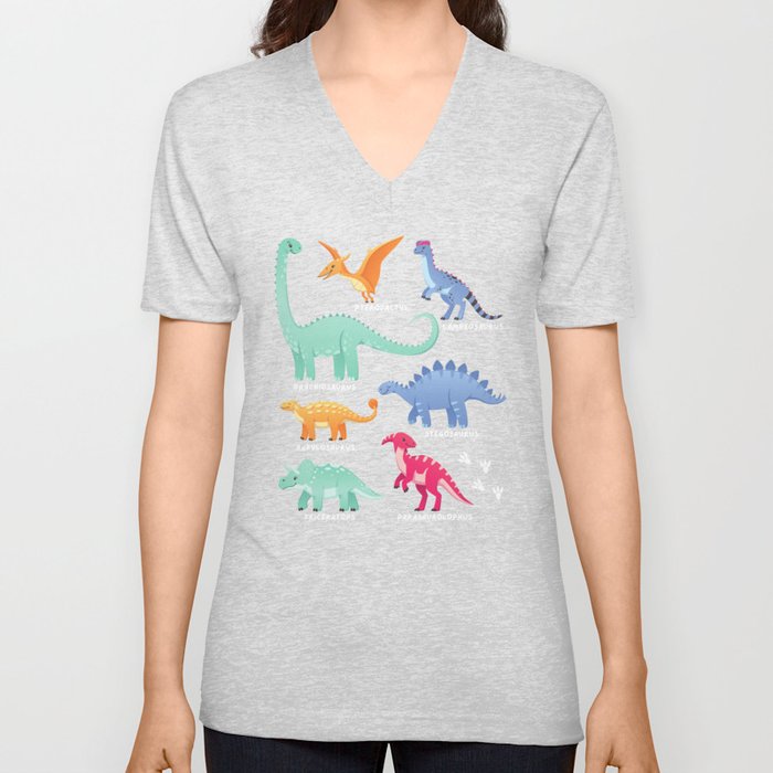 Types of Dinosaurs Future Paleontologist Kids Dino Lover V Neck T Shirt