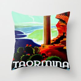 Vintage Taormina Italy Travel Throw Pillow