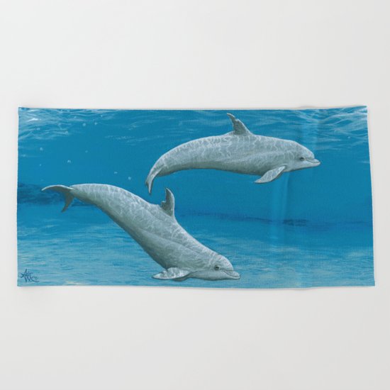 "Sandscape" by Amber Marine ~ Dolphin Art ~ Acrylic Painting, (c) 2014 Beach Towel