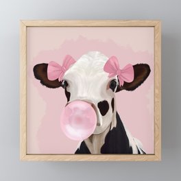 Cute Pink Girly Cow Framed Mini Art Print