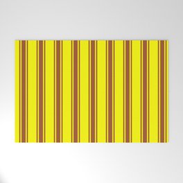 [ Thumbnail: Yellow and Sienna Colored Lined/Striped Pattern Welcome Mat ]