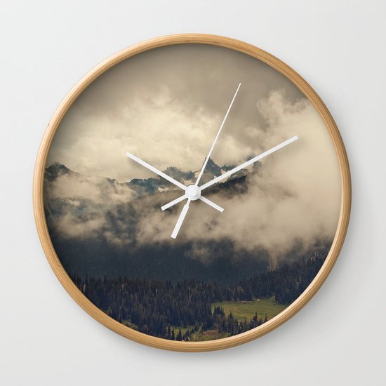 Mountains through the Fog Wall Clock