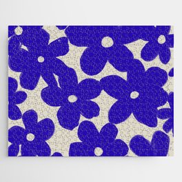 Groovy Eclectic Flowers in Navy Blue Jigsaw Puzzle