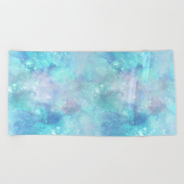 Aqua Blue Galaxy Painting Beach Towel