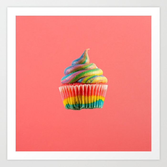 Cupcake Love | Rainbow Swirls on Coral Art Print