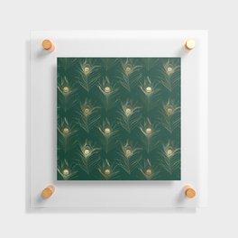 Gold Green Peacock Feather Pattern Floating Acrylic Print