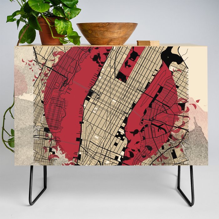New York City Map Japanese Style Credenza By Bekimart Society6