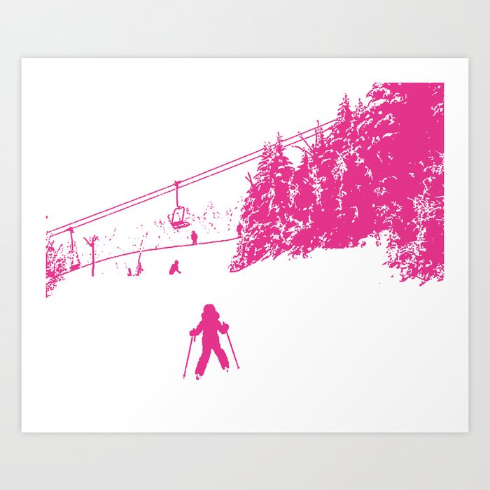 Little Skier - Pink Art Print