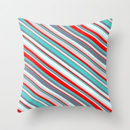 [ Thumbnail: Colorful Light Grey, Red, Turquoise, Slate Gray & Light Cyan Colored Pattern of Stripes Throw Pillow ]