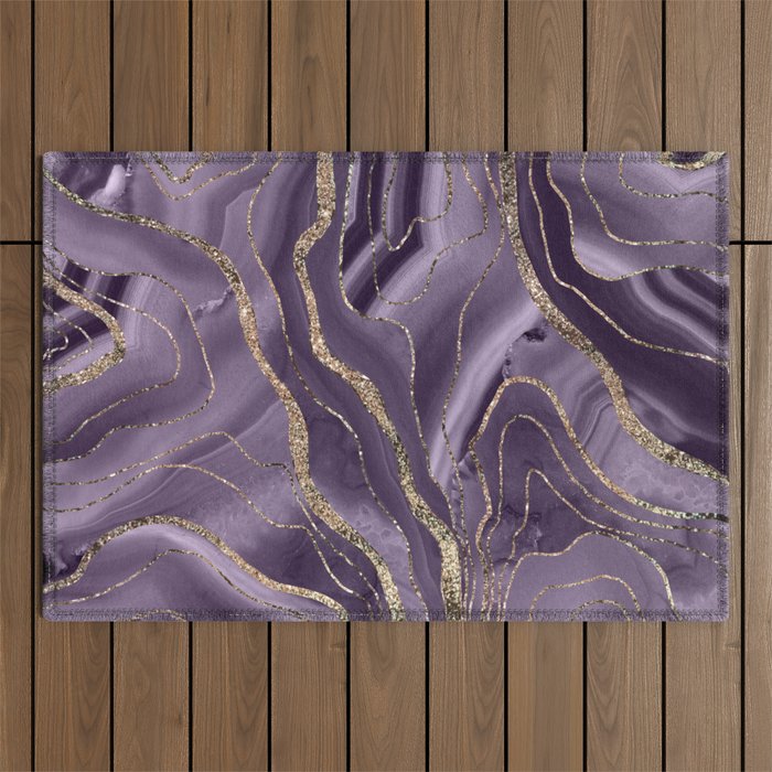 Lavender Agate Gold Glitter Glam #1 (Faux Glitter) #marble #decor #art #society6 Outdoor Rug