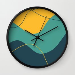 Abstract Organic Shapes in Light and Dark Teal and Yellow Wall Clock