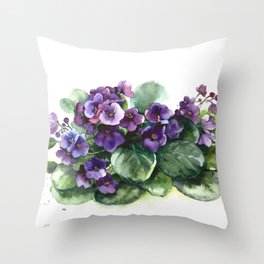 Senpolia viola violet flowers watercolor Throw Pillow