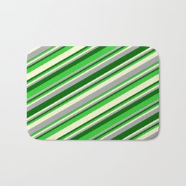 [ Thumbnail: Dark Gray, Dark Green, Lime Green & Light Yellow Colored Stripes/Lines Pattern Bath Mat ]