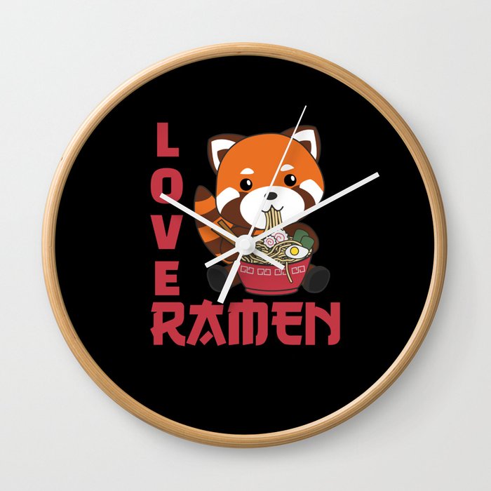 Powered By Ramen Cute Red Panda Eats Ramen Noodles Wall Clock